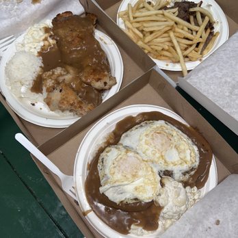 Rainbow Drive-In - Loco moco plate, boneless chicken with gravy plate, BBQ beef plate - Hawaiian Near Me - Honolulu, Hawaii Rainbow Drive-In - Loco moco plate, boneless chicken with gravy plate, BBQ beef plate - Hawaiian Near Me - Honolulu, Hawaii