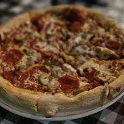 Macaluso's Italian Restaurant - Pizza with pepperoni, hamburger and green olives