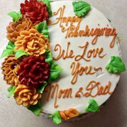 Happy Thanksgiving  buttercream cake.  Vanilla and chocolate cake layers.  Delicious.