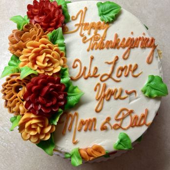 Clay's Creative Corner Bakery - Happy Thanksgiving  buttercream cake.  Vanilla and chocolate cake layers.  Delicious. - Bakeries Near Me - Berwyn, Pennsylvania