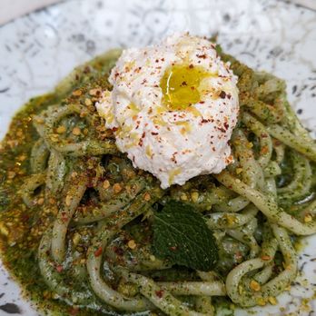 Trattoria Sofia - Bucatini alla Pesto Siciliano - Italian Near Me - Houston, Texas Trattoria Sofia - Bucatini alla Pesto Siciliano - Italian Near Me - Houston, Texas