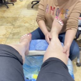 My Calves were full of lotion my toes are wet here so she can't massage my feet. My Calves were full of lotion my toes are wet here so she can't massage my feet.