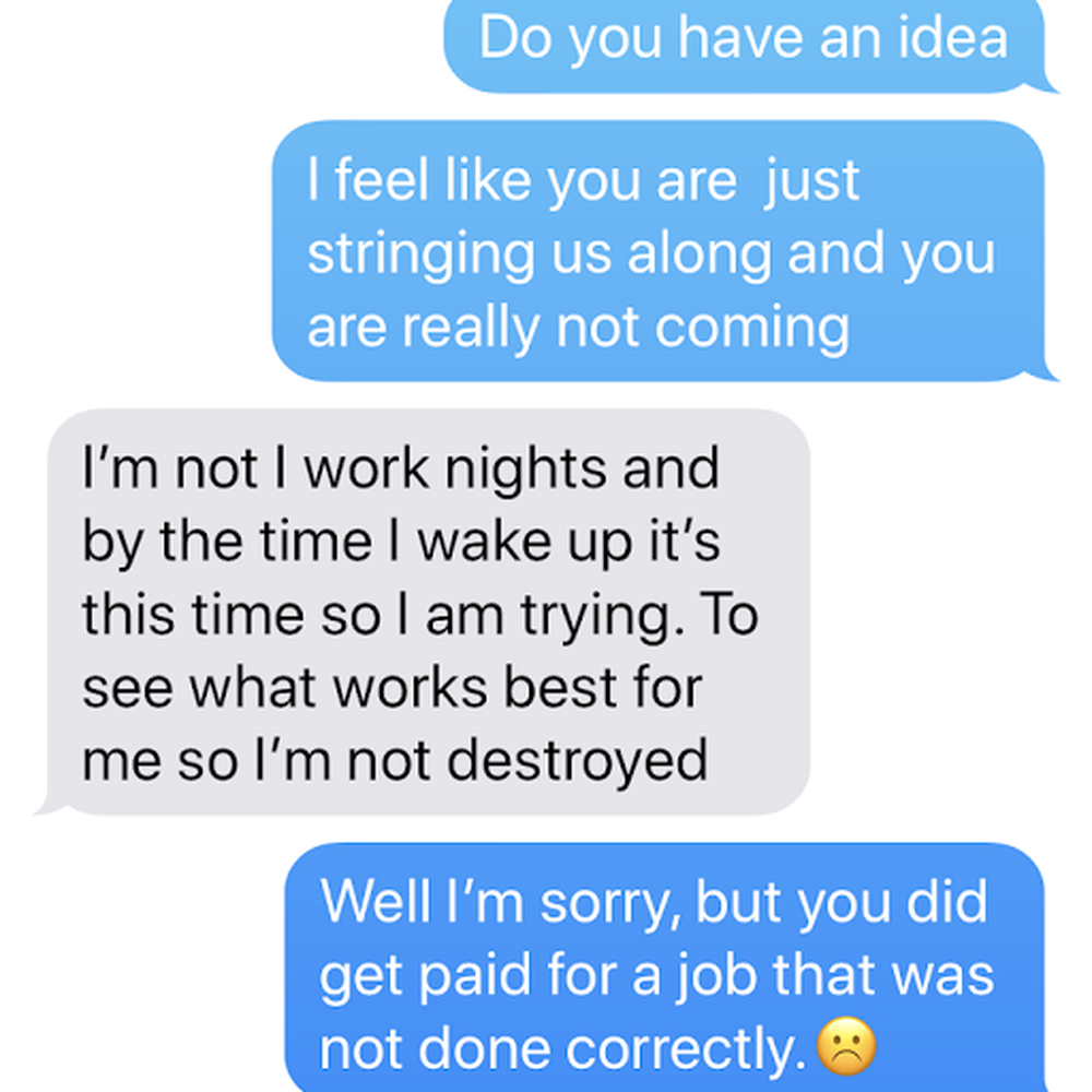 Hammer Construction - a text message from a customer - General Contractors Near Me