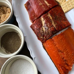 EllaFisch Seafood - Smoke Alaskan sockeye salmon sampler! Regular, brown sugar & pepper crusted flavors.