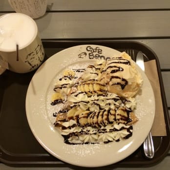 Cafe Bench - Banana Bread crepe without walnuts and a English Tea Latte - Cafes Near Me - Flushing, New York