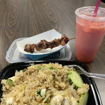 Thai Belly - Thai fried rice, chicken skewer and pink milk - Thai Near Me - Anaheim, California