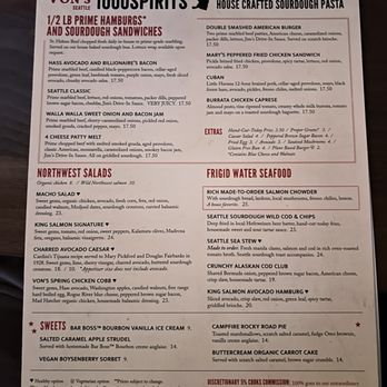 Von's 1000Spirits - Dinner menu - New American Near Me - Seattle, Washington
