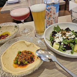 Hummus, smoked beet salata and baba ghannouge. Hummus, smoked beet salata and baba ghannouge.