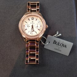 Only $260 ( including taxes) reg price $434.91 Ladies Rose Gold Bulova with crystals comes with warranty and original box!