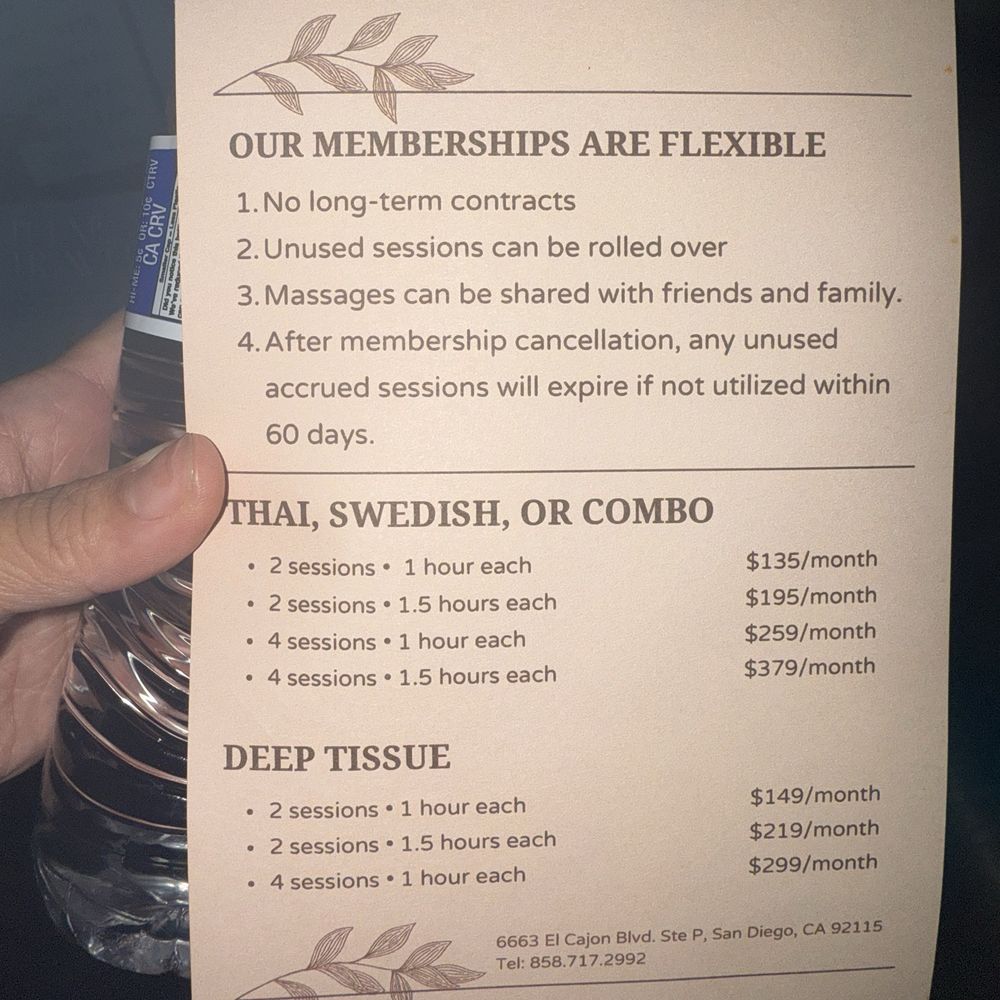 Thai Tradition Massage - Membership pricing - Massage Near Me - San Diego, California