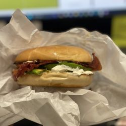 Liquid Bean Coffee House - Bagel, cream cheese, bacon, avocado.