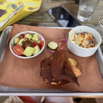 Home Team BBQ - 1/4 chicken, cucumber tomato salad, mac and cheese - Barbeque Near Me - Mount Pleasant, South Carolina Home Team BBQ - 1/4 chicken, cucumber tomato salad, mac and cheese - Barbeque Near Me - Mount Pleasant, South Carolina