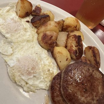 Sunny Side Up - Sausage Patty breakfast with 2 eggs over medium and home fried potatoes - Breakfast & Brunch Near Me - Moore, Oklahoma Sunny Side Up - Sausage Patty breakfast with 2 eggs over medium and home fried potatoes - Breakfast & Brunch Near Me - Moore, Oklahoma