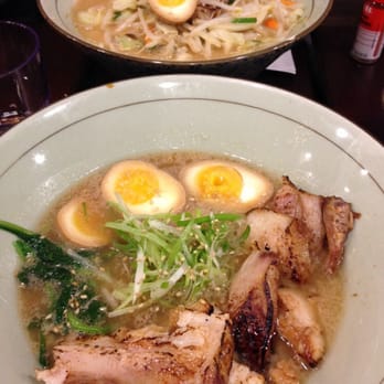 Menya Sandaime - Tonkatsu ramen with extra pork belly and eggs in front; miso ramen in the back. - Ramen Near Me - Fort Lee, New Jersey Menya Sandaime - Tonkatsu ramen with extra pork belly and eggs in front; miso ramen in the back. - Ramen Near Me - Fort Lee, New Jersey