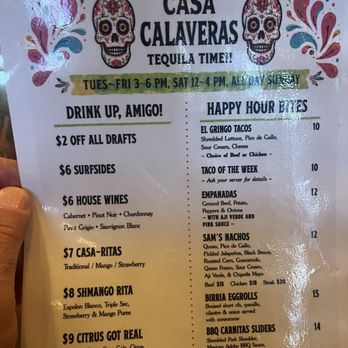 Casa Calaveras - Happy hour menu - Mexican Near Me - Middletown Township, New Jersey