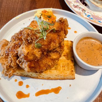 Unconventional Diner - Chicken and cornbread waffle w/ habanero butter - Breakfast & Brunch Near Me - Washington, DC, District of Columbia Unconventional Diner - Chicken and cornbread waffle w/ habanero butter - Breakfast & Brunch Near Me - Washington, DC, District of Columbia