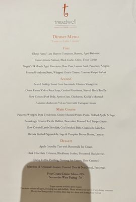 Menu photo 6 Treadwell Niagara-on-the-Lake, ON Menu photo 6 Treadwell Niagara-on-the-Lake, ON