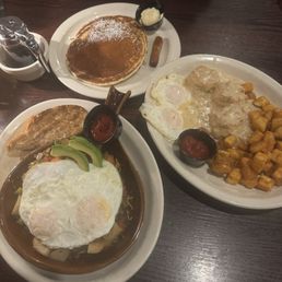 Biscuits and gravy, chorizo avocado skillet, and kids pancakes Biscuits and gravy, chorizo avocado skillet, and kids pancakes