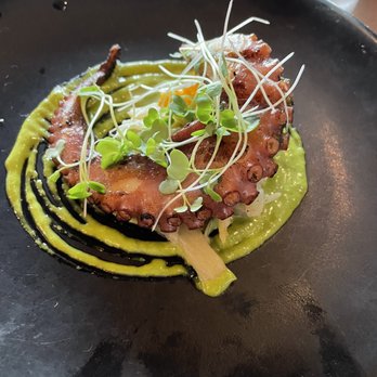 The Copper Crow - Charred octopus - modified to not have the pickled veggies.  Beautiful and yummy - New American Near Me - Horsham, Pennsylvania