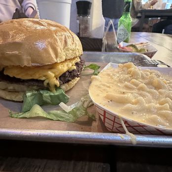 OAK'D BBQ - My jerky-esque burger and pool of melted cheese. - Barbeque Near Me - Addison, Texas OAK'D BBQ - My jerky-esque burger and pool of melted cheese. - Barbeque Near Me - Addison, Texas