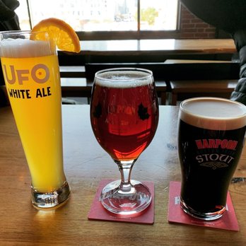 Harpoon Brewery - Love that the beers each have their own specialty labeled glass - Breweries Near Me - Boston, Massachusetts