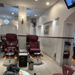 Comfy pedicure chairs with a view of the TV with HGTV - Love Forever Nails!!