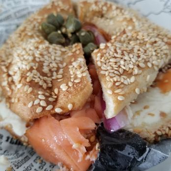 La Fabrique de Bagel - Sesame bagel with cream cheese and lox - Bagels Near Me - Montreal, Quebec