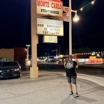 Monte Carlo Steak House - In front of the restaurant with my Monte Carlo tshirt - Steakhouses Near Me - Albuquerque, New Mexico