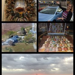 The Barn-Bed & Breakfast Inn - A collage of photo that shows a wreath in the staircase of The Barn B&B, a picture of the parking lot and exterior, and overhead view, etc