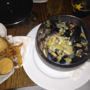 Monk's Cafe - Ghent-style mussels (with leeks, bacon, and bleu cheese) and fries with bourbon mayo. - Pubs Near Me - Philadelphia, Pennsylvania Monk's Cafe - Ghent-style mussels (with leeks, bacon, and bleu cheese) and fries with bourbon mayo. - Pubs Near Me - Philadelphia, Pennsylvania