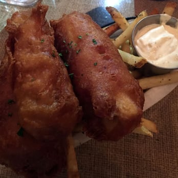 BREW'd Craft Pub - "Fish and Chips" featuring fresh island fish that's beer battered and served with tartar sauce and fries. Great portion and deal for $11! - Gastropubs Near Me - Honolulu, Hawaii