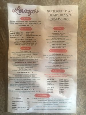 Menu photo 4 Lorenzo's Mexican Grille Loudon, TN Menu photo 4 Lorenzo's Mexican Grille Loudon, TN
