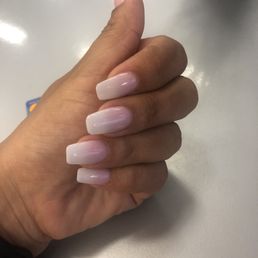 Pink and white powder with gel clear coat