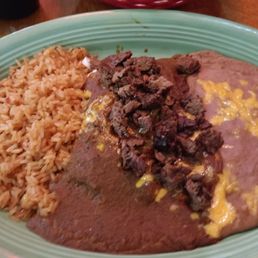Cheese enchiladas with steak fajita meat...delicious.