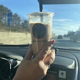 Classic milk tea with tapioca boba, large. Classic milk tea with tapioca boba, large.