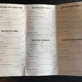 Bear Creek Distillery - Menu snapshot is a snapshot in time - Bars Near Me - Denver, Colorado Bear Creek Distillery - Menu snapshot is a snapshot in time - Bars Near Me - Denver, Colorado
