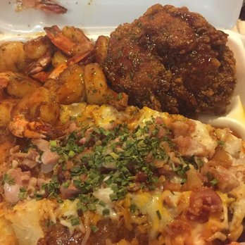 Rosako's Restaurant - Fully loaded Shrimp and lobster baked potato - Soul Food Near Me - Bedford, Texas Rosako's Restaurant - Fully loaded Shrimp and lobster baked potato - Soul Food Near Me - Bedford, Texas