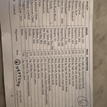 Neptune Oyster - Raw bar menu - Seafood Near Me - Boston, Massachusetts