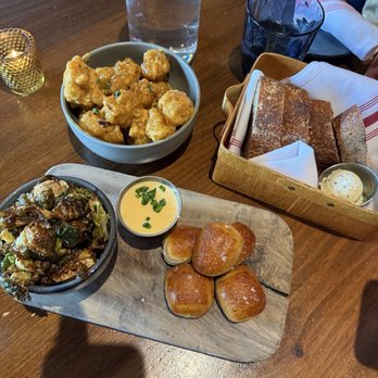 Bar Hygge - Pretzel bites, sourdough bread, Brussels sprouts, and Manchurian Cauliflower - Comfort Food Near Me - Philadelphia, Pennsylvania