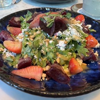 Urban Hill - smoked beet salad - farm greens, goat cheese, strawberries, basil, mint, pine nuts, miso-honey vinaigrette - New American Near Me - Salt Lake City, Utah Urban Hill - smoked beet salad - farm greens, goat cheese, strawberries, basil, mint, pine nuts, miso-honey vinaigrette - New American Near Me - Salt Lake City, Utah