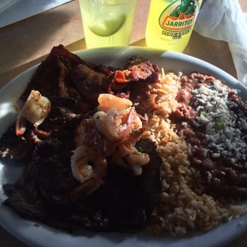 La Tortuga - El Trio (meat sampler). The shrimp was delicious! - Mexican Near Me - Seaside, California