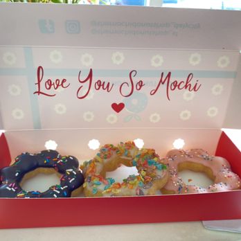 The Mochi Donut Shop - Outer Sunset - Love you so mochi! To go box for three mochi donuts. - Donuts Near Me - San Francisco, California The Mochi Donut Shop - Outer Sunset - Love you so mochi! To go box for three mochi donuts. - Donuts Near Me - San Francisco, California