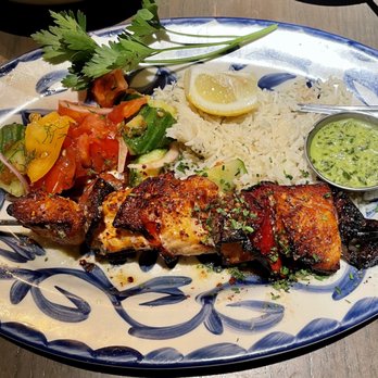 Aba - Grilled Salmon Kebab ($24.95) - Mediterranean Near Me - Austin, Texas Aba - Grilled Salmon Kebab ($24.95) - Mediterranean Near Me - Austin, Texas