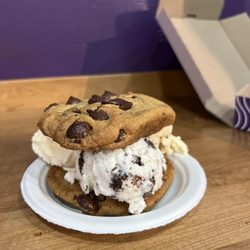 Three different ice cream flavors Ice Cream on a Deluxe Cookie