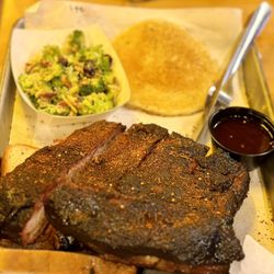 Martin's Bar-B-Que Joint - Ribs (HUGE) with broccoli salad and corn hoecake