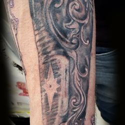 Cherry Bomb Tattoo - Realistic tattoo of a Virginia long rifle flintlock stock