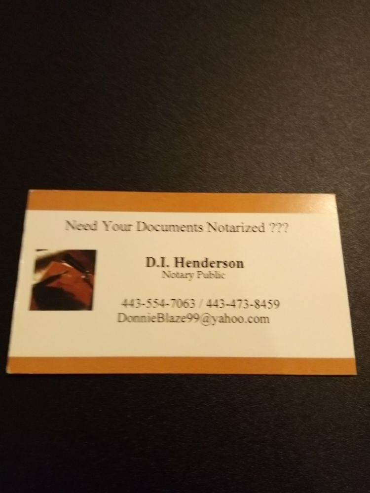 DONNIE HENDERSON NOTARY PUBLIC Request a Quote Baltimore, Maryland