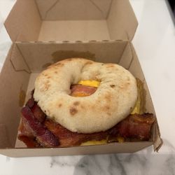 The Cocoa Bean - Breakfast sandwich; bagel egg, cheese and bacon.