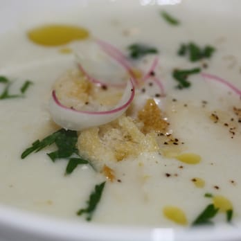 FIG - green garlic soup with olive oil croutons, radish and parmesan - New American Near Me - Charleston, South Carolina FIG - green garlic soup with olive oil croutons, radish and parmesan - New American Near Me - Charleston, South Carolina