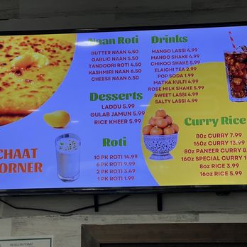Chaat Corner - a menu on the wall - Indian Near Me - Redmond, Washington